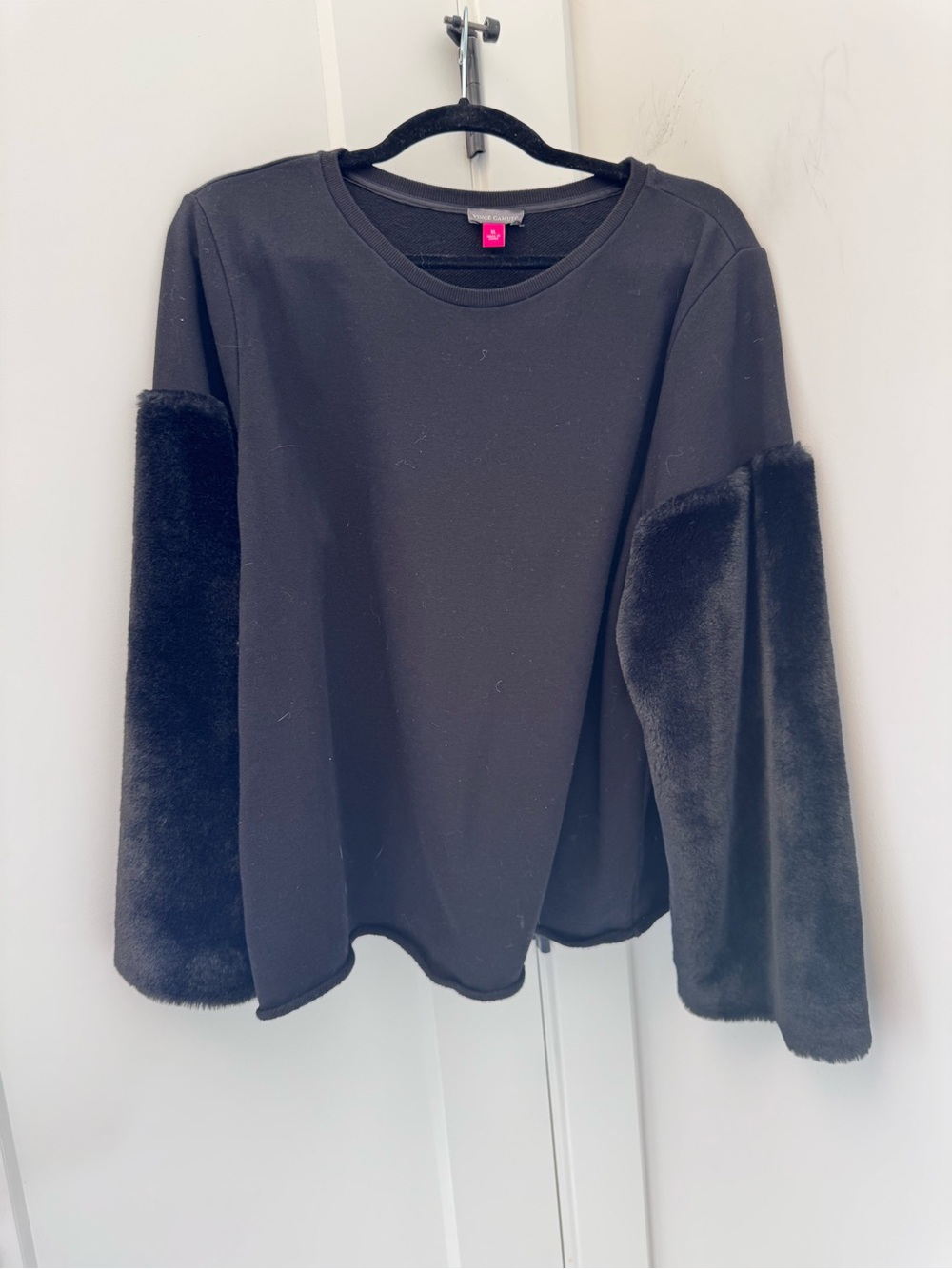 Vince Camuto Black Pullover with Faux Fur Sleeves